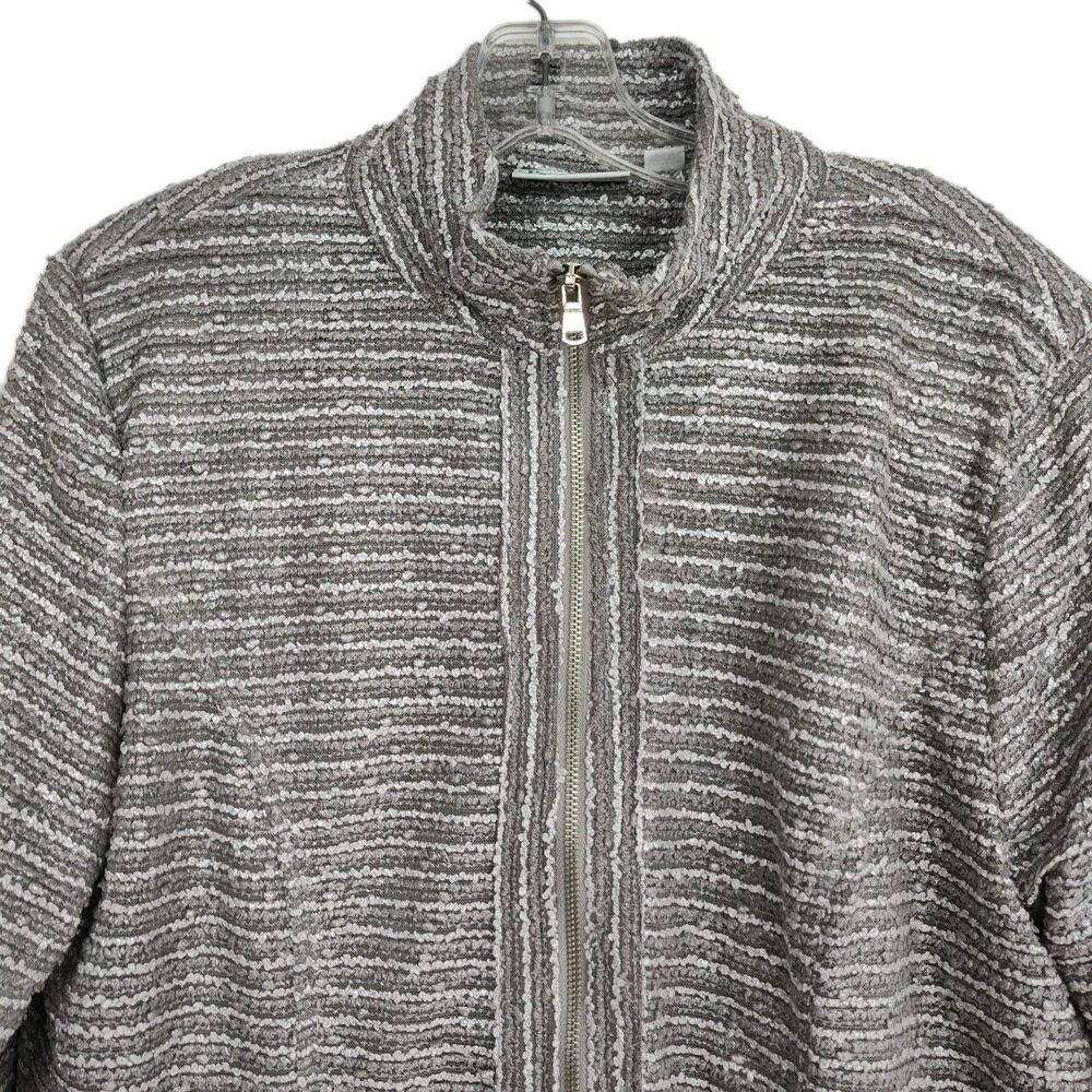 Patchington Full-Zip Women's Jacket, size Large, gray/silver stripes, mock neck - Picture 2 of 10